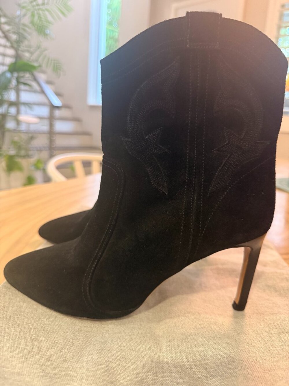 ba&sh Black Suede Western Stiletto Ankle Boots – Size 38
